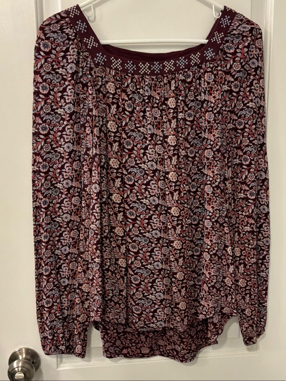 Caslon Burgundy Floral Peasant Blouse